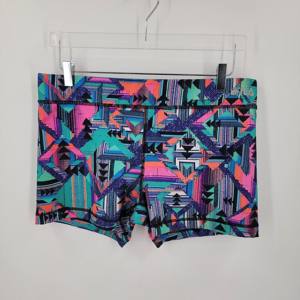 Fila Sport Shorts Womens XL Stretch Performance Running Pull On Geo Print